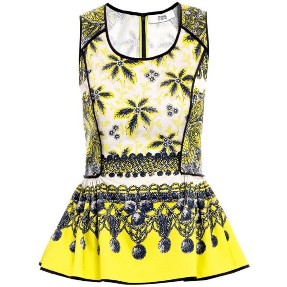 As worn by Michelle Obama! Prabal Gurung Yellow Printed Peplum Blouse